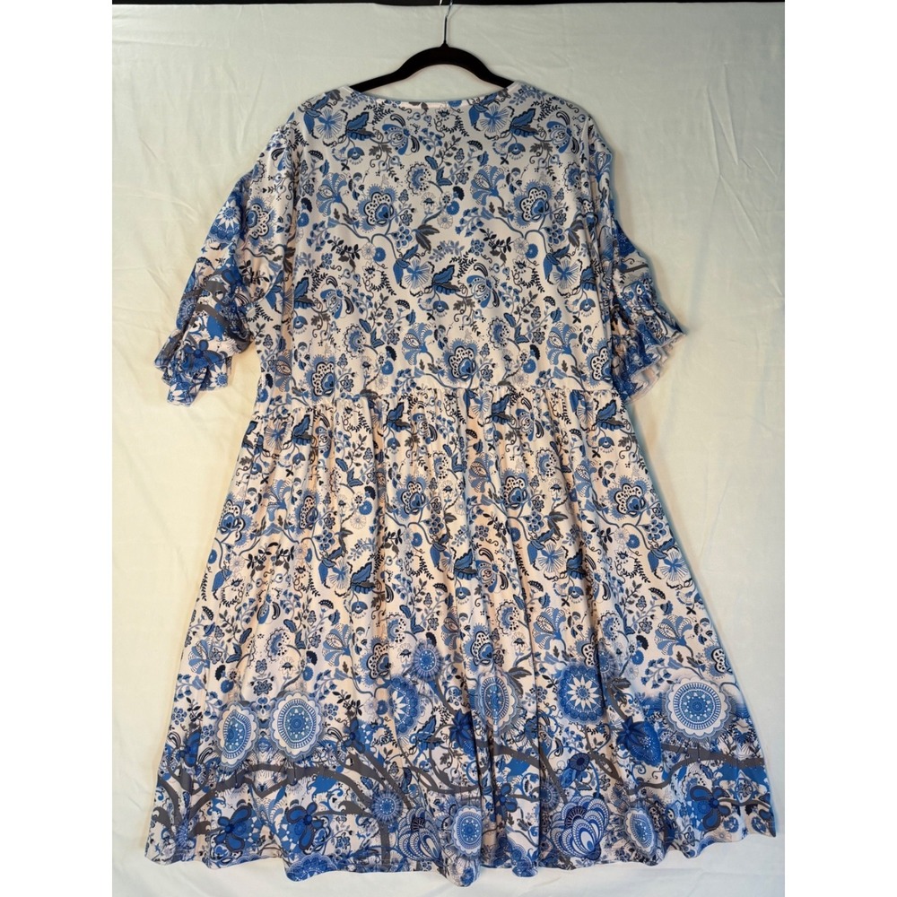 Pink Daisy womens blue & white floral 3/4 sleeve dress Sz 3x cottage core comfy - Picture 9 of 11
